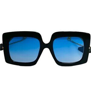 6092 | Black/Gold/Blue Lens Ladies Sunglasses with Dangling Accents